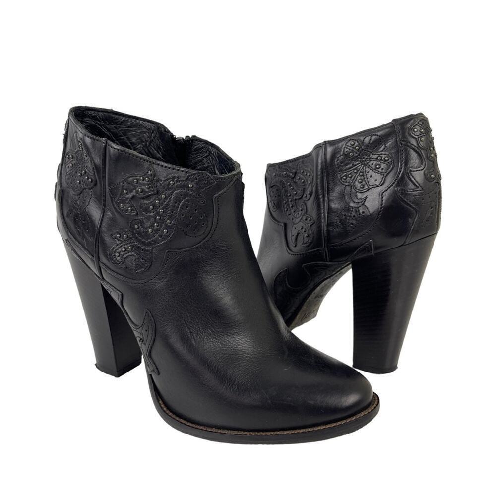 Diesel Black Leather Embossed Ankle Booties